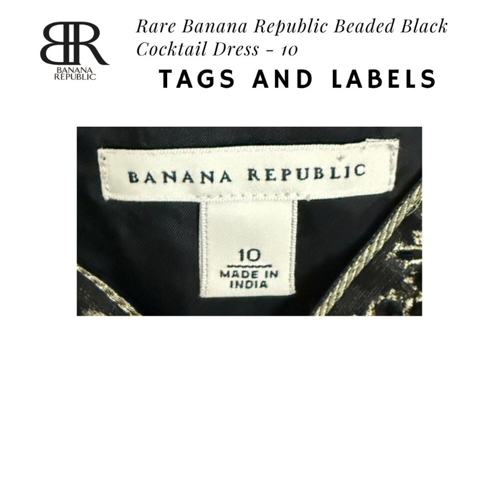 Rare Banana Republic Beaded Black Midi Cocktail Dress - 10 - Picture 6 of 14